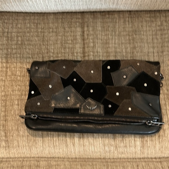 Zadig and Voltaire black studded, leather bag with suede accent from France - Picture 7 of 10